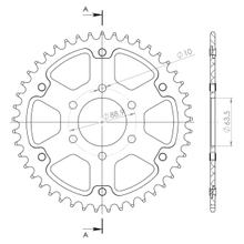 Pignon Supersprox Stealth 520 LK 88,9 mm Ø 63,5 mm 44T 6 trous en aluminium/acier doré
