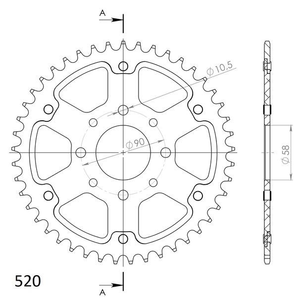 Supersprox Stealth 520 LK 90.0mm Ø 58mm 44T 4-hole aluminium/steel sprocket orange