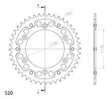 Kettenrad Supersprox Stealth 520 LK 150,0mm Ø 125mm 44Z 6-Loch Aluminium / Stahl orange