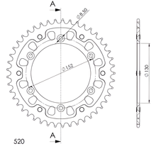 Supersprox Stealth 520 LK 152,0mm Ø 130mm 44T 6-hole aluminium/steel red sprocket