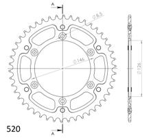 Pignon Supersprox Stealth 520 LK 146,0 mm diamètre 126 mm 45Z 6 trous aluminium/acier doré