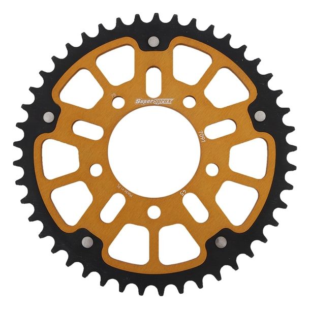 Pignon Supersprox Stealth 520 LK 100,0 mm Ø 76 mm 45Z 5 trous en aluminium/acier doré