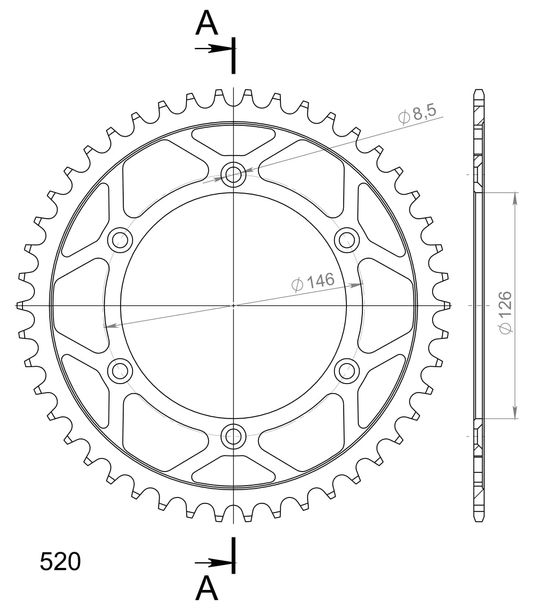 Kettenrad Supersprox Stealth 520 LK 146,0mm Ø 126mm 46Z 6-Loch Aluminium / Stahl blau