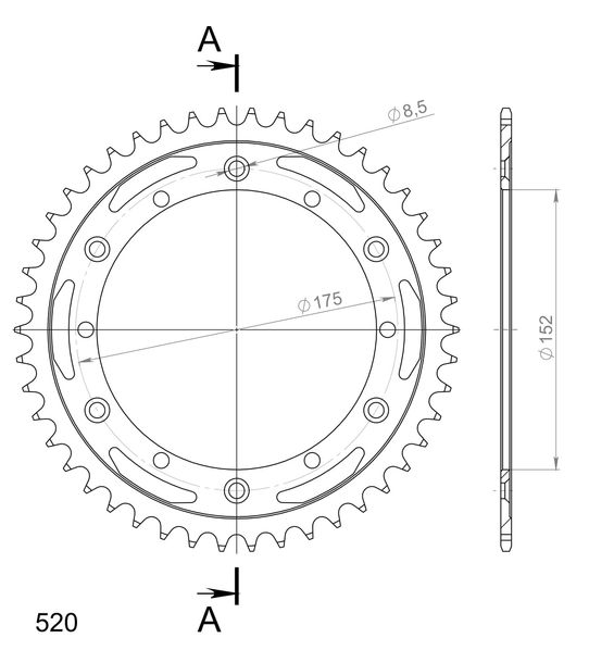 Supersprox Stealth 520 LK 175.0 mm diameter 152 mm 46Z 6-hole aluminium/steel gold