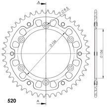 Pignone Supersprox Stealth 520 LK 156,0 mm diametro 136 mm 46Z 6 fori in alluminio/acciaio dorato