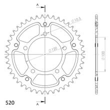 Piñón dorado de aluminio/acero Supersprox Stealth 520 LK 120,0 mm Ø 100 mm 46T con 5 orificios