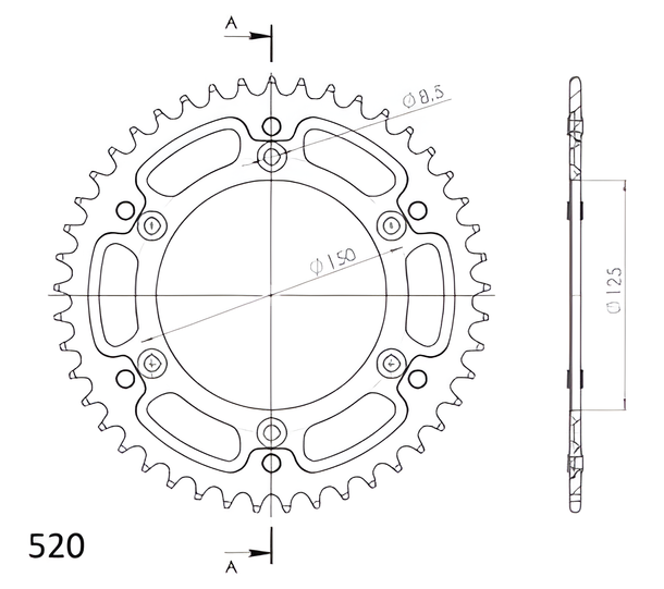 Kettenrad Supersprox Stealth 520 LK 150,0mm Ø 125mm 46Z 6-Loch Aluminium / Stahl orange