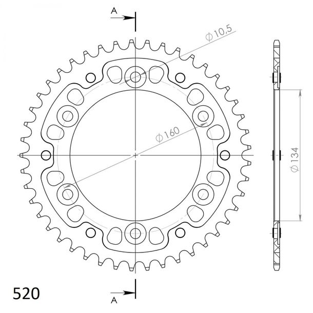 Kettenrad Supersprox Stealth 520 LK 160,0mm Ø 134mm 46Z 6-Loch Aluminium / Stahl rot