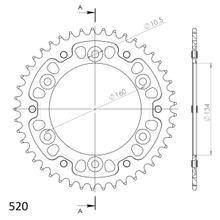 Piñón negro de aluminio/acero Supersprox Stealth 520 LK 160,0 mm Ø 134 mm 46Z