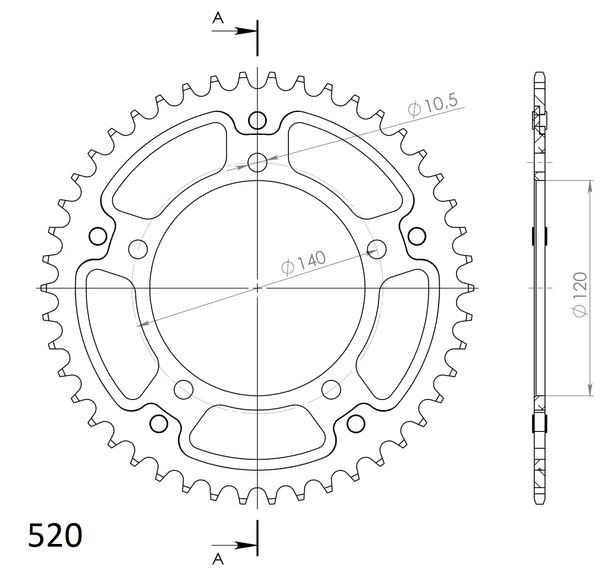 Kettenrad Supersprox Stealth 520 LK 140,0mm Ø 120mm 46Z 5-Loch Aluminium / Stahl schwarz