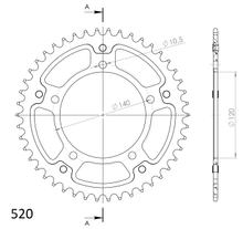Piñón negro de aluminio/acero Supersprox Stealth 520 LK 140,0 mm Ø 120 mm 46Z