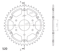 Piñón plateado de aluminio/acero Supersprox Stealth 520 LK 110,0 mm Ø 63 mm 46Z con 8 orificios