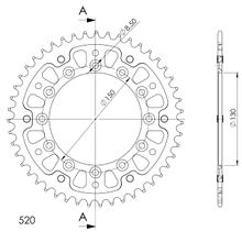 Koło zębate łańcuchowe Supersprox Stealth 520, rozstaw śrub 150,0mm, średnica zewnętrzna 130mm, 47 zębów, 6 otworów, aluminium / stal, złote