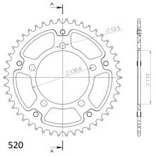 Pignon Supersprox Stealth 520 LK 130,8 mm Ø 110 mm 47Z 5 trous en aluminium/acier doré