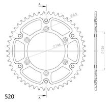 Pignon Supersprox Stealth 520 LK 146,0 mm diamètre 126 mm 49Z 6 trous aluminium/acier rouge
