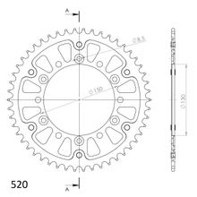 Pinhão Supersprox Stealth 520 PCD 150,0mm Ø 130mm 50 dentes 6 furos Alumínio / Aço dourado