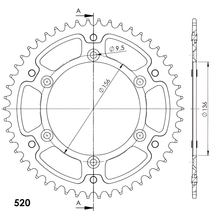 Pignone Supersprox Stealth 520 LK 156,0 mm diametro 136 mm 50Z 6 fori in alluminio/acciaio dorato