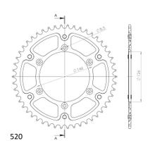 Roda Dentada Supersprox Stealth 520 Comprimento do passo 146,0mm Diâmetro 126mm 51 dentes 6 furos Alumínio / Aço dourada
