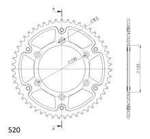 Supersprox Stealth 520 LK 150,0 mm Ø 125 mm 51Z Pignone nero a 6 fori in alluminio/acciaio