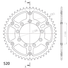 Supersprox Stealth 520 LK 124,0 mm Ø 105 mm 51Z Pignone a 9 fori in alluminio/acciaio argentato