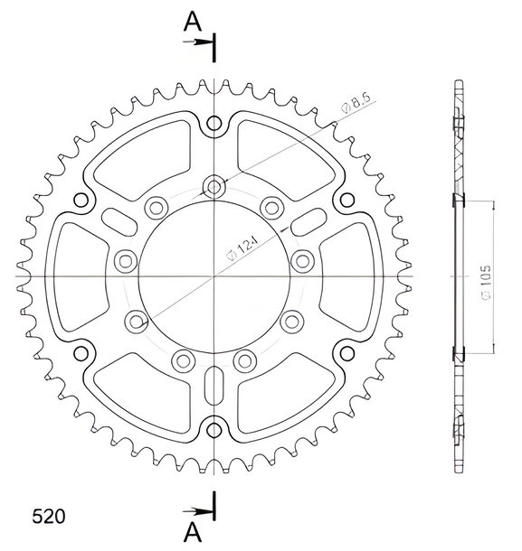 Kettenrad Supersprox Stealth 520 LK 124,0mm Ø 105mm 52Z 9-Loch Aluminium / Stahl orange