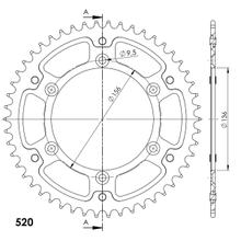 Pignone Supersprox Stealth 520 LK 156,0 mm diametro 136 mm 52Z 6 fori in alluminio/acciaio rosso