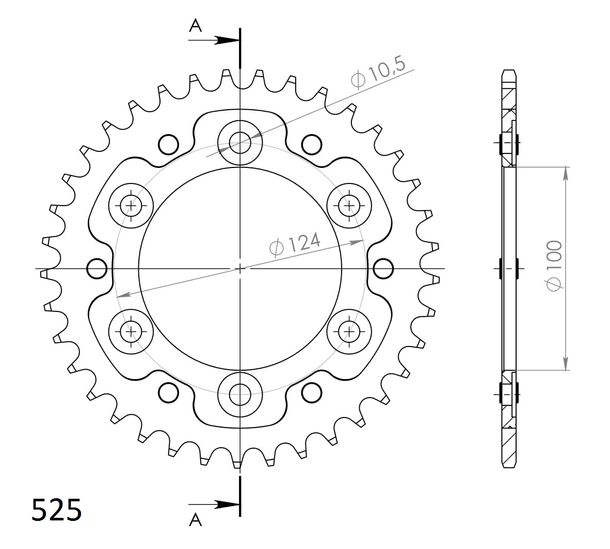 Supersprox Stealth 525 LK 124.0mm diameter 100mm 36T 6-hole aluminium/steel gold