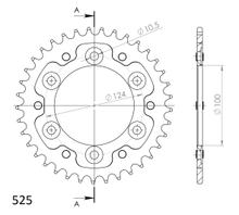Supersprox Stealth 525 LK 124,0 mm diametro 100 mm 36T 6 fori in alluminio/acciaio dorato