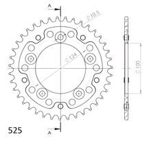 Piñón plateado de aluminio/acero Supersprox Stealth 525 LK 124,0 mm Ø 100 mm 36T con 5 orificios