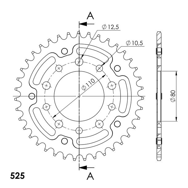 Kettenrad Supersprox Stealth 525 LK 110,0mm Ø 80mm 37Z 5-Loch Aluminium / Stahl gold