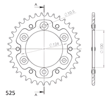 Kettenrad Supersprox Stealth 525 LK 124,0mm Ø 100mm 37Z 6-Loch Aluminium / Stahl schwarz