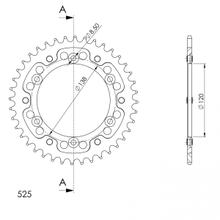 Pignon Supersprox Stealth 525 LK 138,0 mm Ø 120 mm 38T 6 trous en aluminium/acier noir