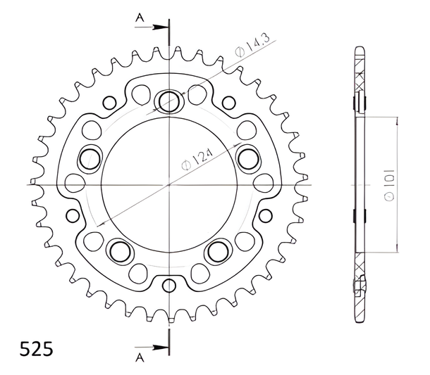 Kettenrad Supersprox Stealth 525 LK 124,0mm Ø 101mm 39Z 5-Loch Aluminium / Stahl rot