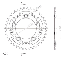 Kettenrad Supersprox Stealth 525 LK 124,0mm Ø 101mm 39Z 5-Loch Aluminium / Stahl rot
