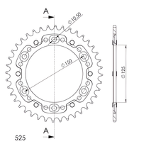 Ozubené kolo řetězu Supersprox Stealth 525, rozteč 150,0mm, průměr 125mm, 40 zubů, 6 děr, hliník / ocel, oranžová