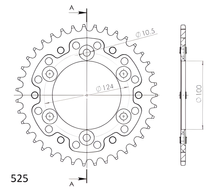 Pignon rouge Supersprox Stealth 525 LK 124,0 mm Ø 100 mm 40Z 6 trous en aluminium/acier