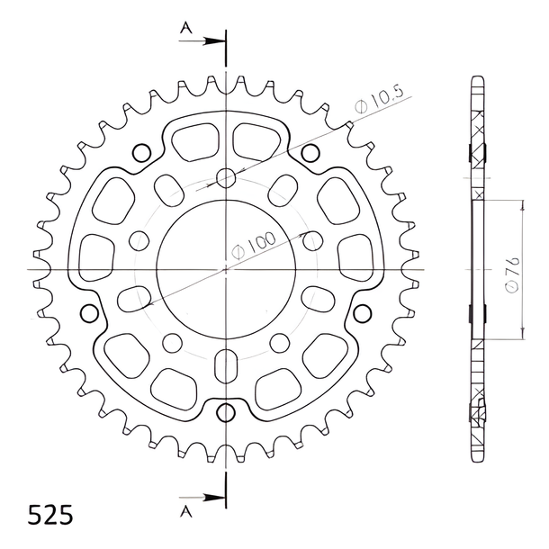Kettenrad Supersprox Stealth 525 LK 100,0mm Ø 76mm 40Z 5-Loch Aluminium / Stahl rot