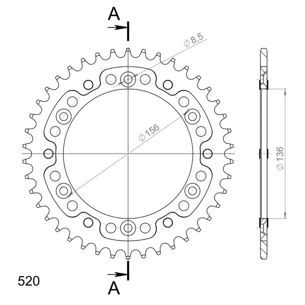 Kettenrad Supersprox Stealth 525 LK 156,0mm Ø 136mm 42Z 6-Loch Aluminium / Stahl gold