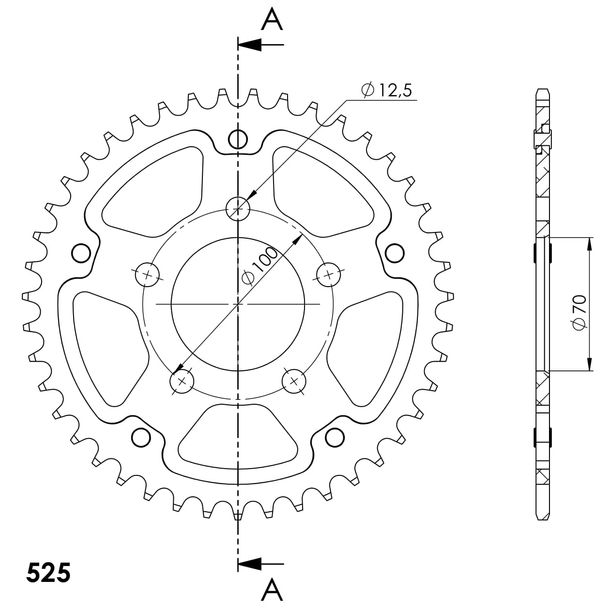 Supersprox Stealth 525 LK 100.0mm Ø 70mm 42T 5-hole aluminium/steel gold sprocket