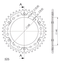 Pignon orange Supersprox Stealth 525 LK 168,0 mm Ø 140 mm 42T 6 trous en aluminium/acier