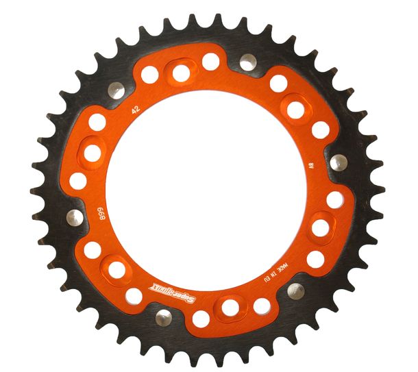 Pignon orange Supersprox Stealth 525 LK 150,0 mm Ø 125 mm 42T 6 trous en aluminium/acier
