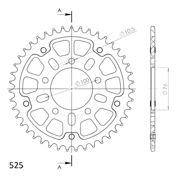 Kettenrad Supersprox Stealth 525 LK 100,0mm Ø 76mm 42Z 5-Loch Aluminium / Stahl rot