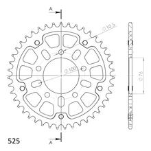 Piñón rojo de aluminio/acero Supersprox Stealth 525 LK 100,0 mm Ø 76 mm 42T