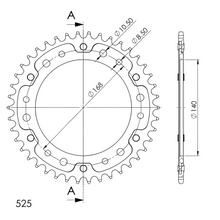 Pignon noir Supersprox Stealth 525 LK 168,0 mm Ø 140 mm 42T 6 trous en aluminium/acier