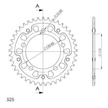 Pignon Supersprox Stealth 525 LK 130,8 mm Ø 110 mm 42T à 5 trous en aluminium/acier argenté
