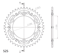 Pignon Supersprox Stealth 525 LK 150.0mm Ø 125mm 42T 6 trous en aluminium/acier argenté