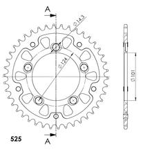 Chaîne Supersprox Stealth 525 LK 124,0 mm diamètre 101 mm 42T 5 trous aluminium/acier argenté
