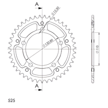 Pignon Supersprox Stealth 525 LK 130,8 mm Ø 110 mm 43T à 5 trous en aluminium/acier bleu