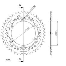 Pignon orange Supersprox Stealth 525 LK 150,0 mm Ø 125 mm 43T 6 trous en aluminium/acier
