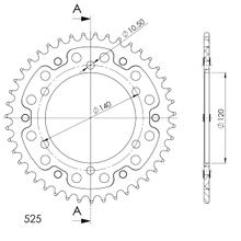 Pignon rouge Supersprox Stealth 525 LK 140,0 mm Ø 120 mm 43T 6 trous en aluminium/acier